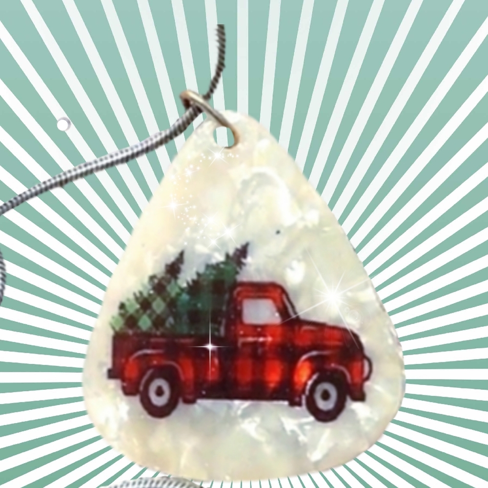 Ernie Ball Guitar Pick Pendant Olde Red  Truck Christmas Tree